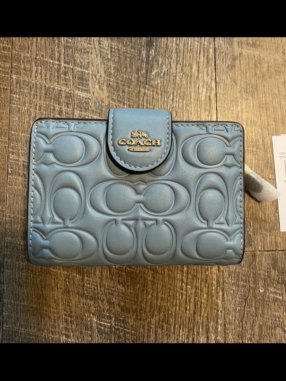 COACH Embossed Medium Wallet (Azure)